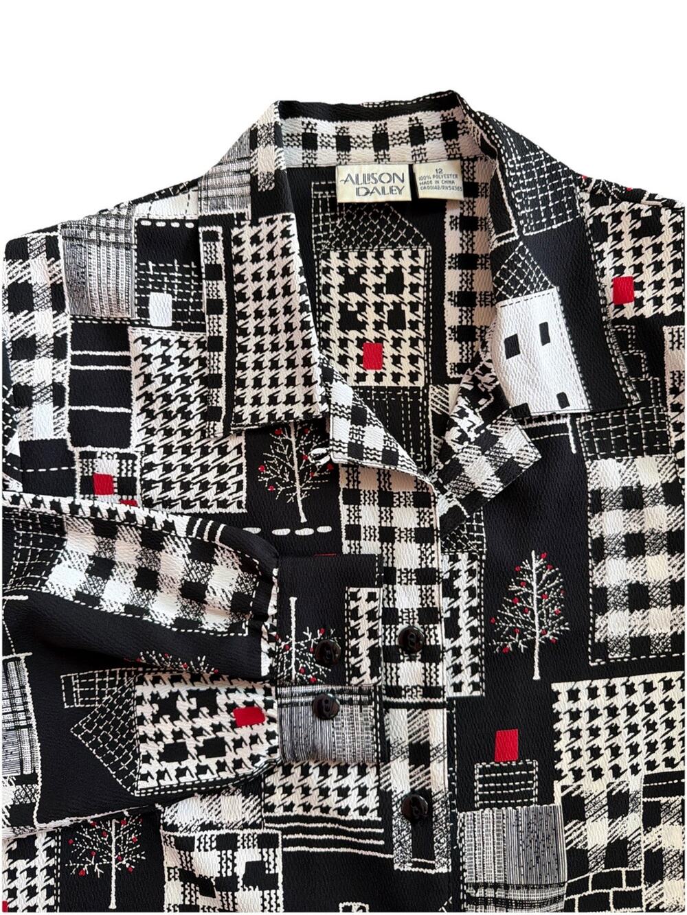 Allison Daley Women's Size 12 Black And Red City Button Down Shirt